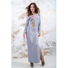 Embroidered maxi dress "Spring" Gray